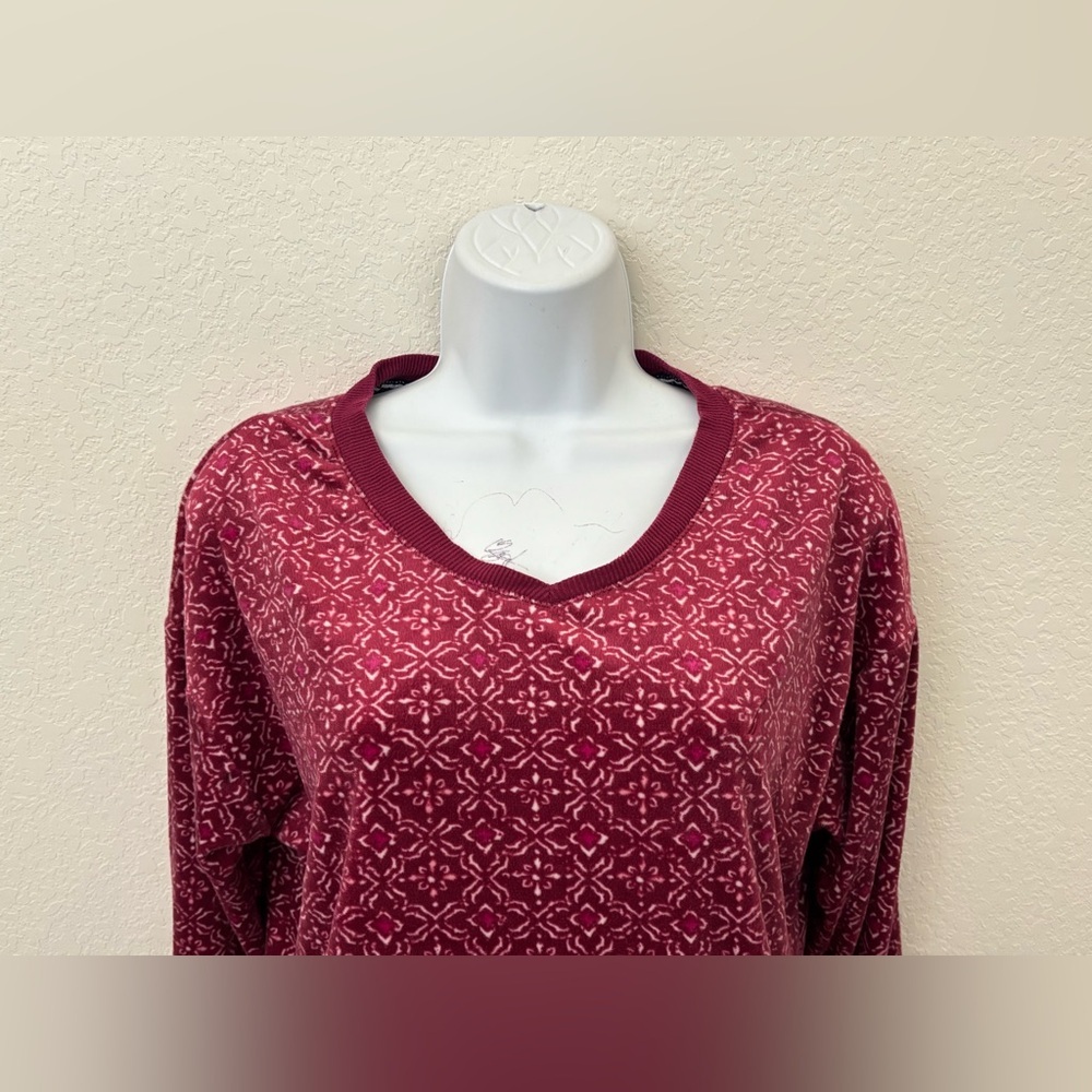 Nautica Shirt Women's Size Small Long Sleeve Red Ribbed Geometric Pullover​ - Picture 2 of 8